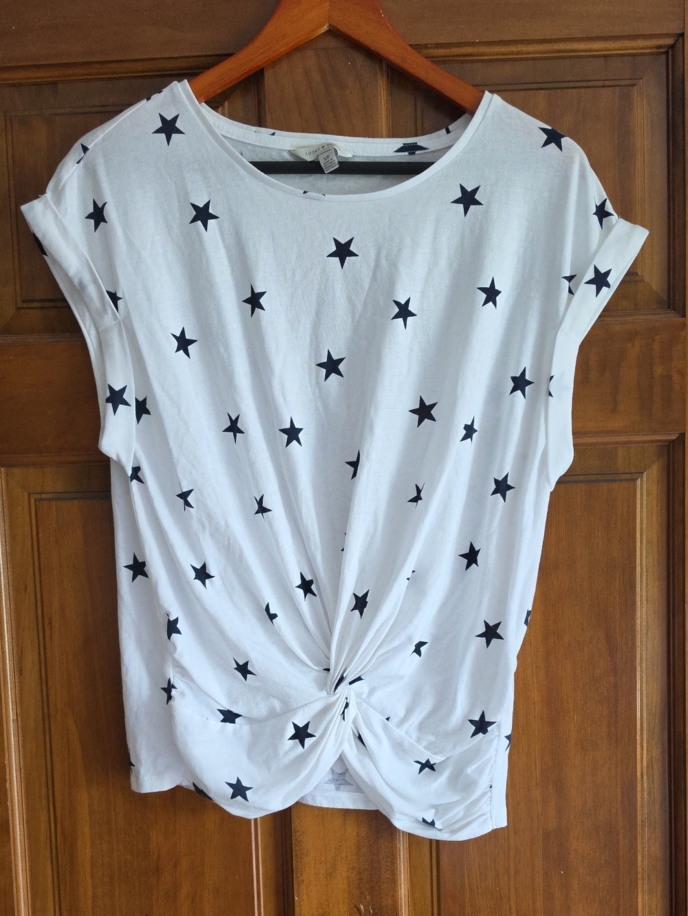 Lucky Brand White Star-Print Twist Front Short Sleeve Top
